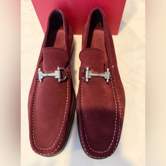 Salvatore Ferragamo Men’s Burgundy Suede Bit Loafers with Silver Hardware main image 4